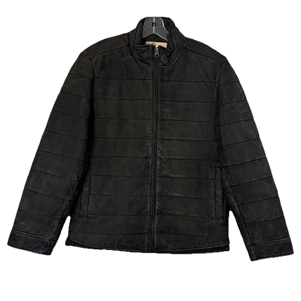 32 Bar Blues Men's Small Distressed Black Quilted Bomber Lamb Leather Jacket